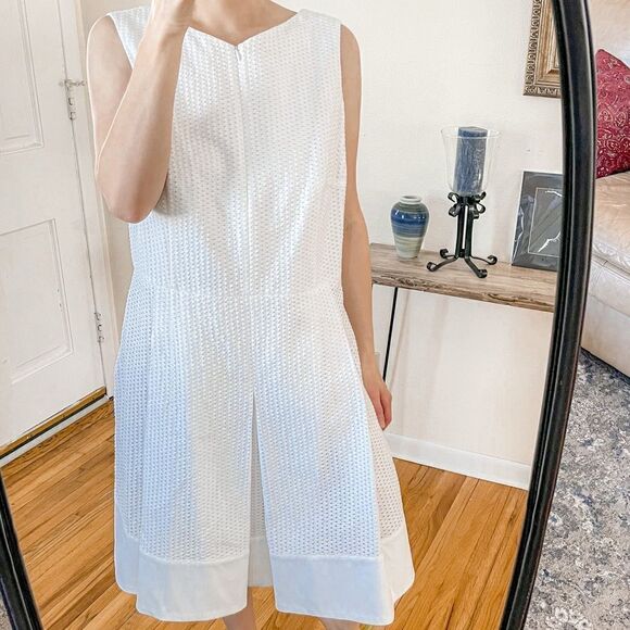 AKRIS Punto Textured Cotton Mini Dress Pleated White 14 - Picture 1 of 9
